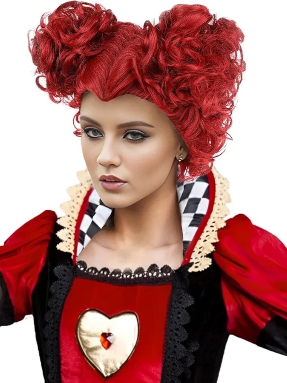 Red Queen Wig Women Two Buns Heat Resistant Synthetic Hair - Picture 2 of 14